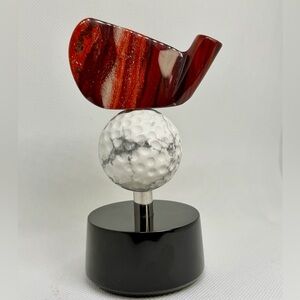 Vintage Stone Golf Club miniSculpture – Red Jasper Club on Marble/Onyx Golf Ball